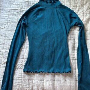 Teal Ribbed Long Sleeve Turtleneck Top